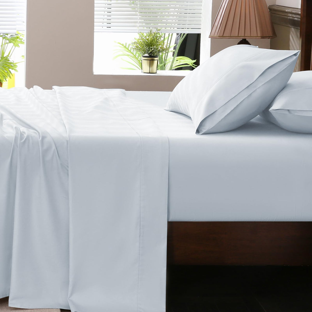 1000 Thread Count Egyptian Cotton Sheets Queen Size Set 4PCS Sateen Weave Soft Breathable 16-Inch Deep Pocket（Queen,White）