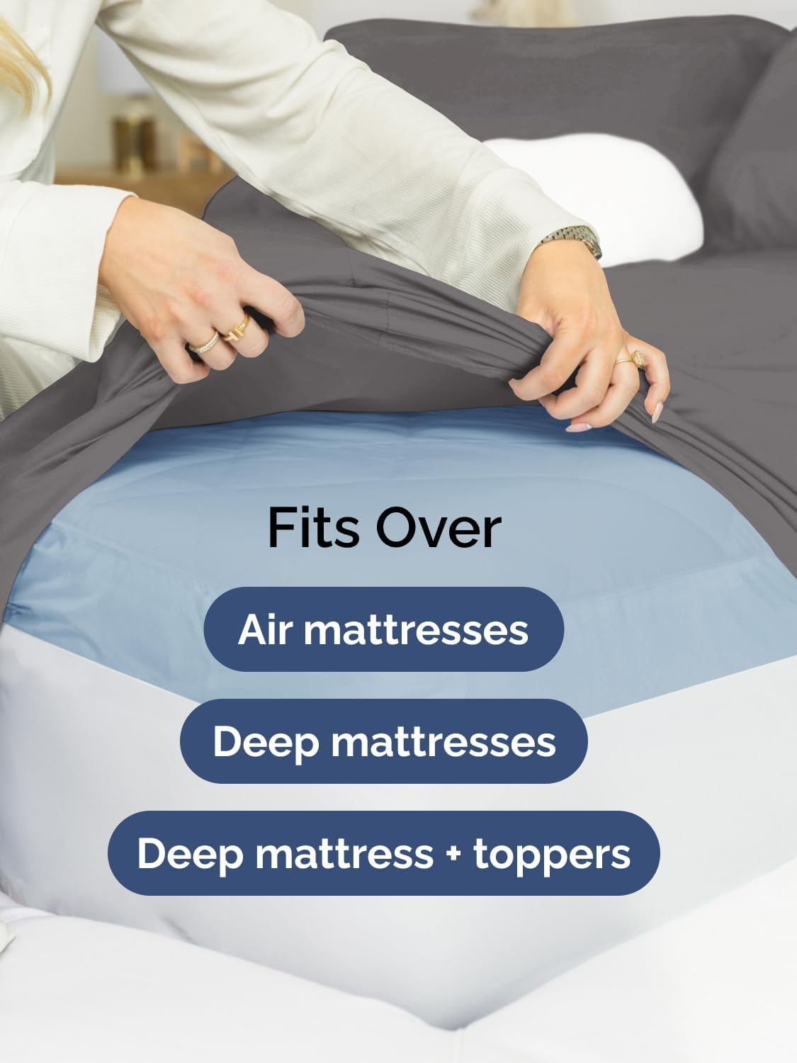 Extra Deep Queen Sheet Set - 4 Piece Breathable Cooling Sheets - Dark Grey