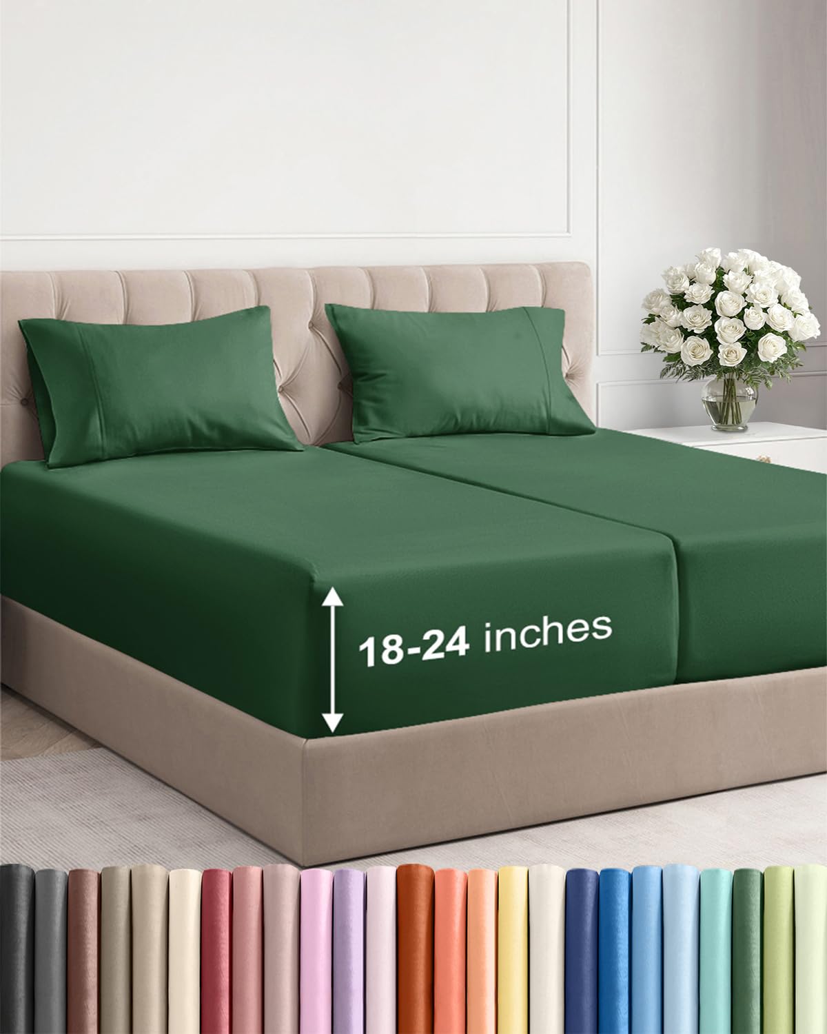 Extra Deep Queen Sheet Set - 4 Piece Breathable Cooling Sheets - Dark Grey