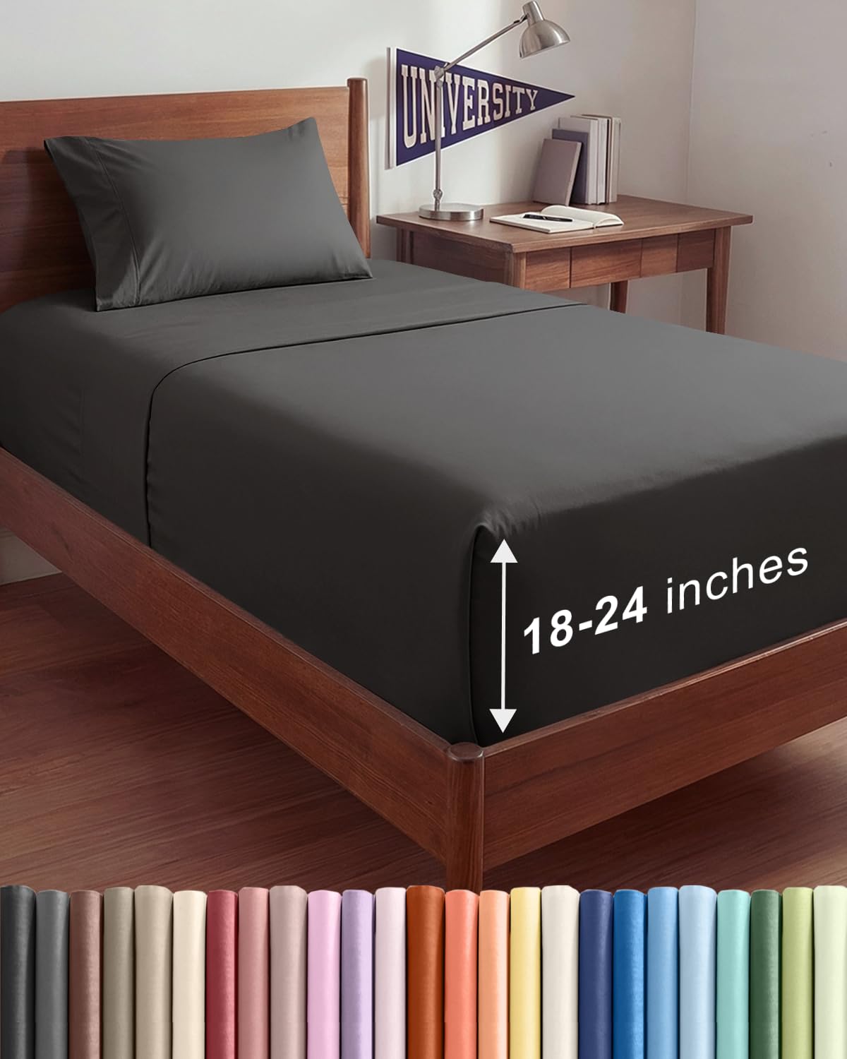Extra Deep Queen Sheet Set - 4 Piece Breathable Cooling Sheets - Dark Grey