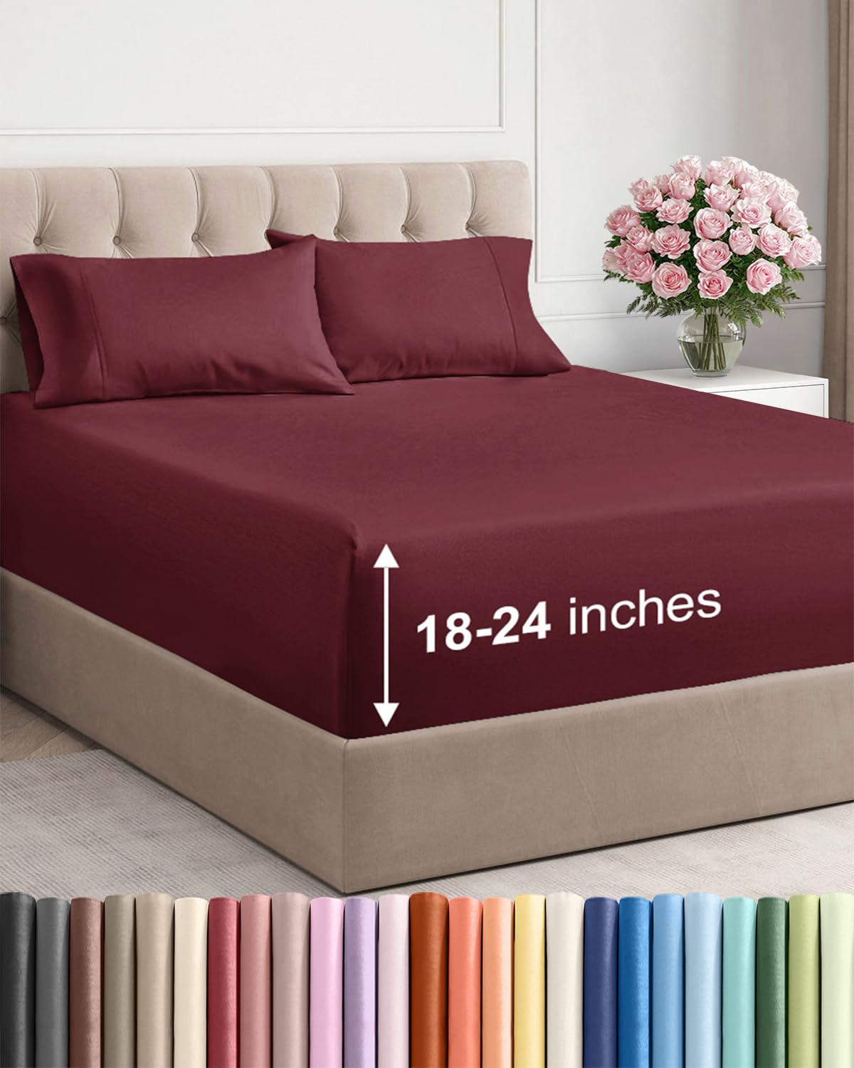 Extra Deep Queen Sheet Set - 4 Piece Breathable Cooling Sheets - Dark Grey