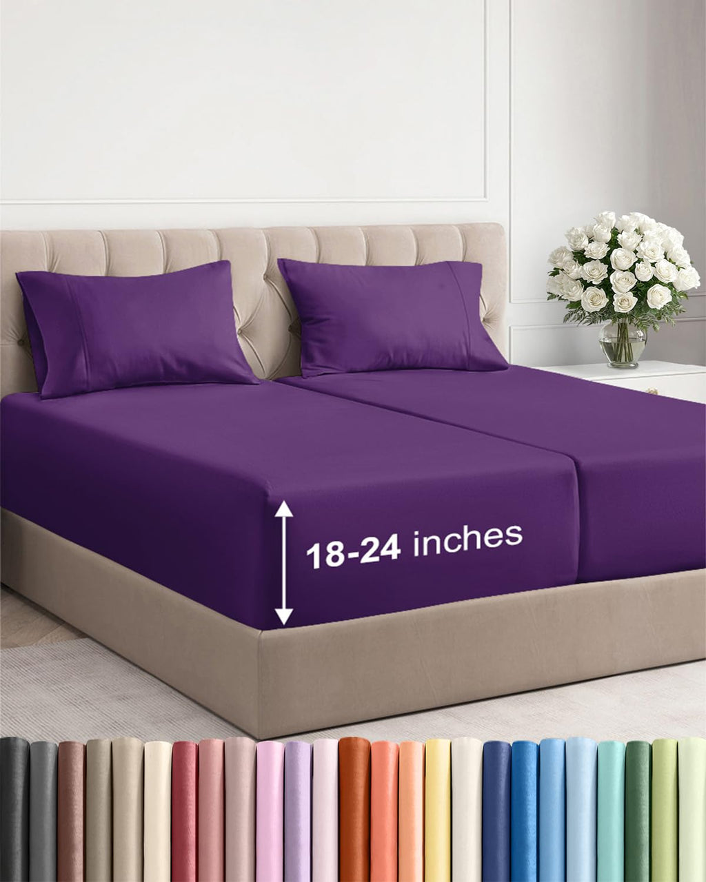 Extra Deep Queen Sheet Set - 4 Piece Breathable Cooling Sheets - Dark Grey