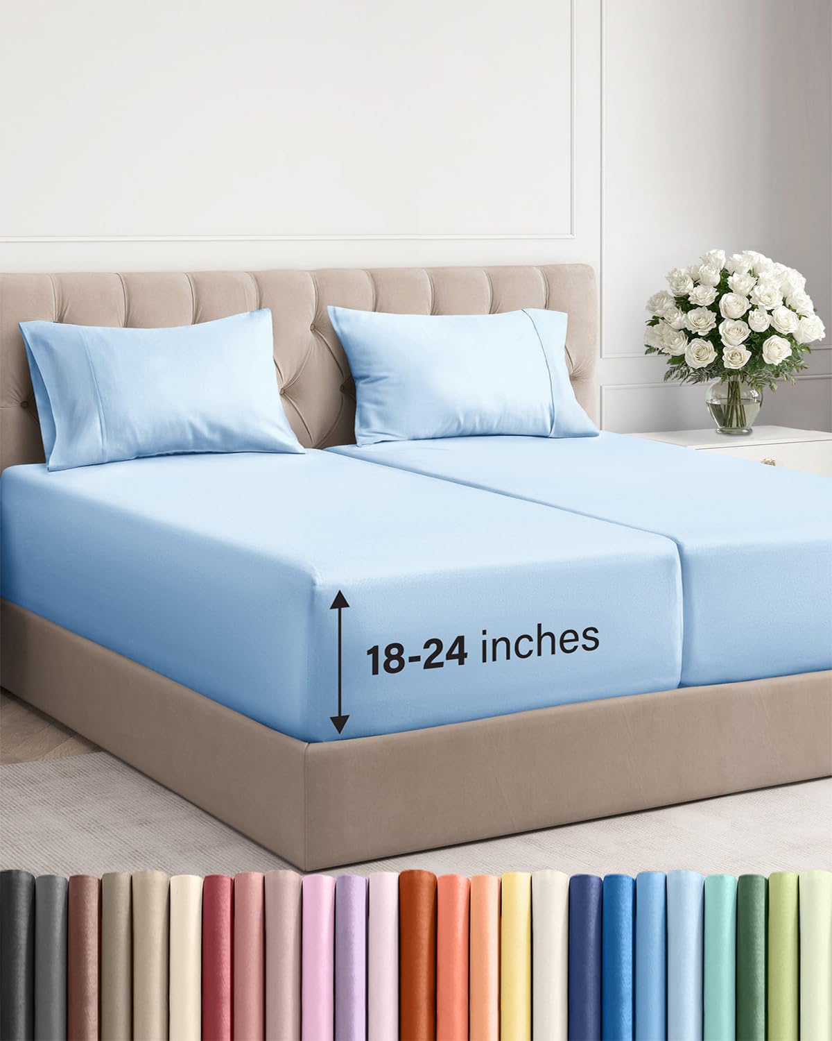 Extra Deep Queen Sheet Set - 4 Piece Breathable Cooling Sheets - Dark Grey