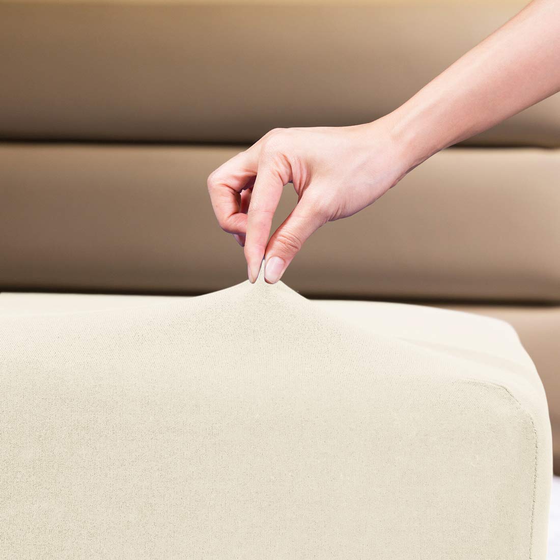 Fitted Sheet- COSMOPLUS King Fitted Sheet Only（No Flat Sheet or Pillow Shams）,4 Way Stretch Micro-Knit,Snug Fit,Wrinkle Free,for Standard Mattress and Air Bed Mattress from 8” Up to 14”,Beige