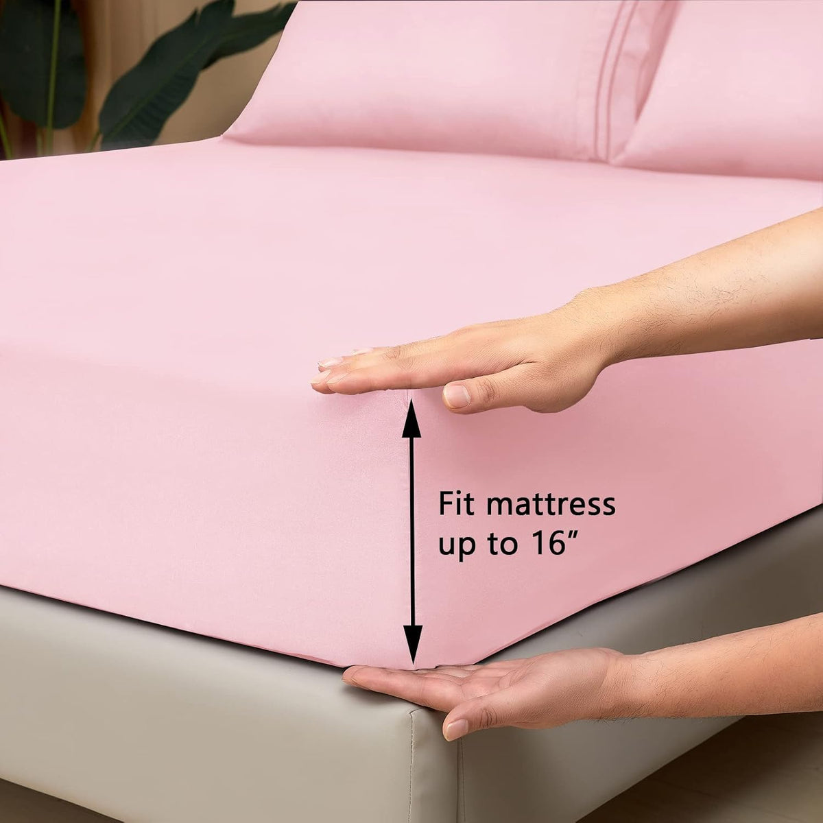 Mejoroom Queen Size Sheet Set - Hotel Luxury 1800 Bedding Sheets & Pillowcases - Deep Pocket Fitted Sheet, Soft, Breathable, Wrinkle & Fade Resistant - 4 Piece (Queen, Blush Pink)