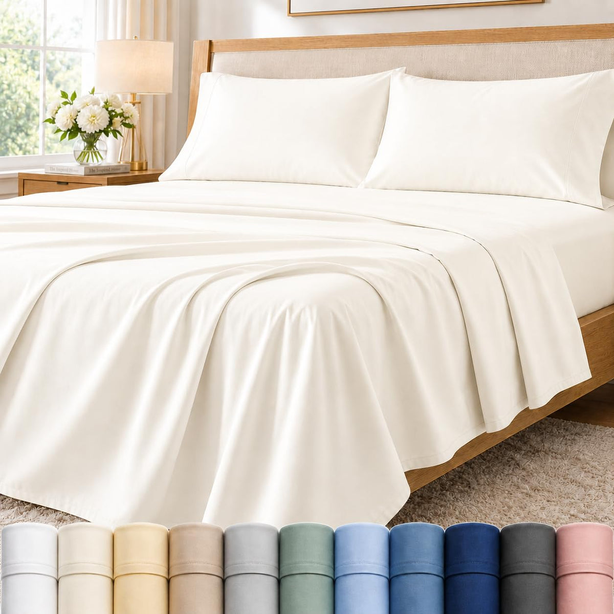 Queen Sheet Set, 400 Thread Count Bed Sheets Queen Size Set - French Blue