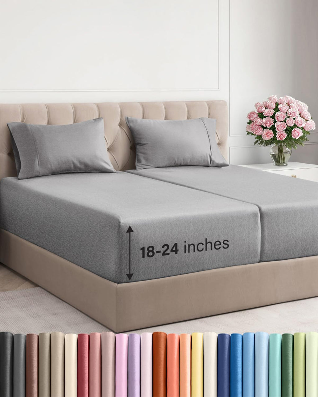 Extra Deep Queen Sheet Set - 4 Piece Breathable Cooling Sheets - Dark Grey