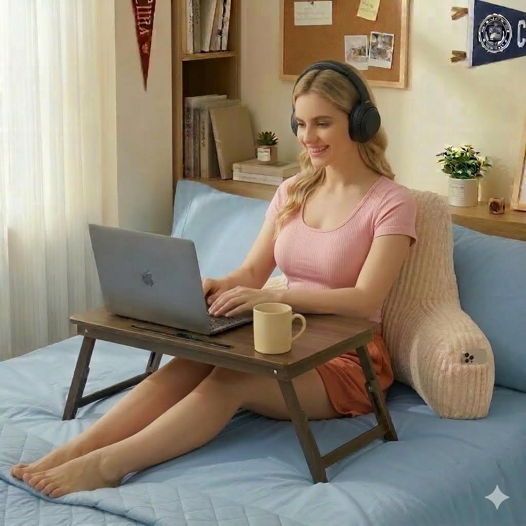 Reading Pillow for Sitting in Bed with Arm,White Corduroy, M