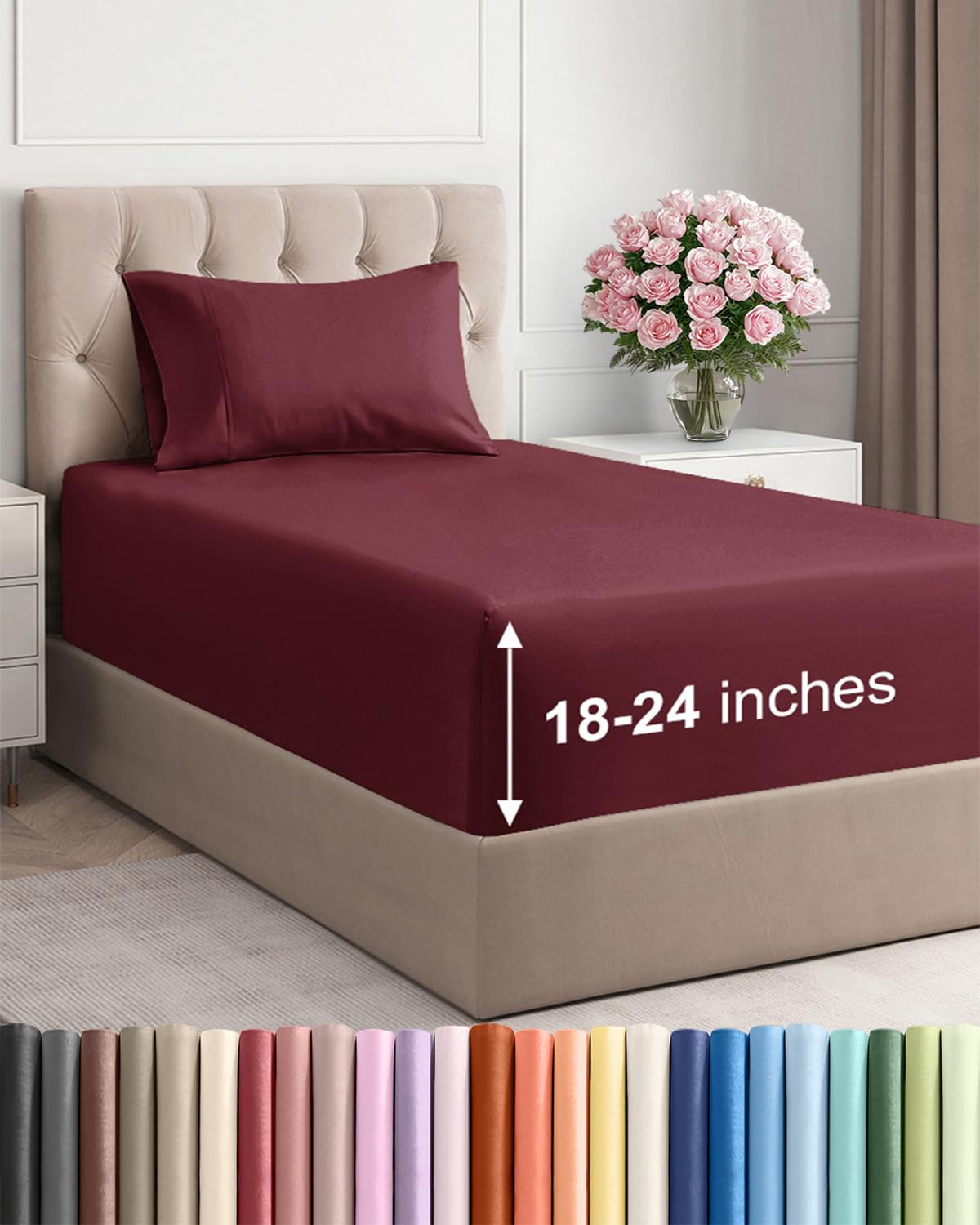 Extra Deep Queen Sheet Set - 4 Piece Breathable Cooling Sheets - Dark Grey