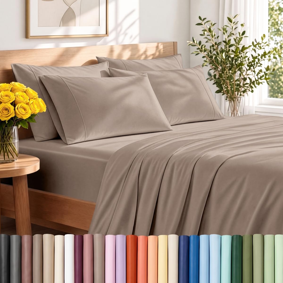 Bare Home Sheet Set 1800 Ultra-Soft with 2 Pillowcases (Twin XL, Light Grey)