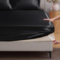 BEDELITE Satin Fitted Sheet Only, Queen Size, 15" Deep Pocket, Black