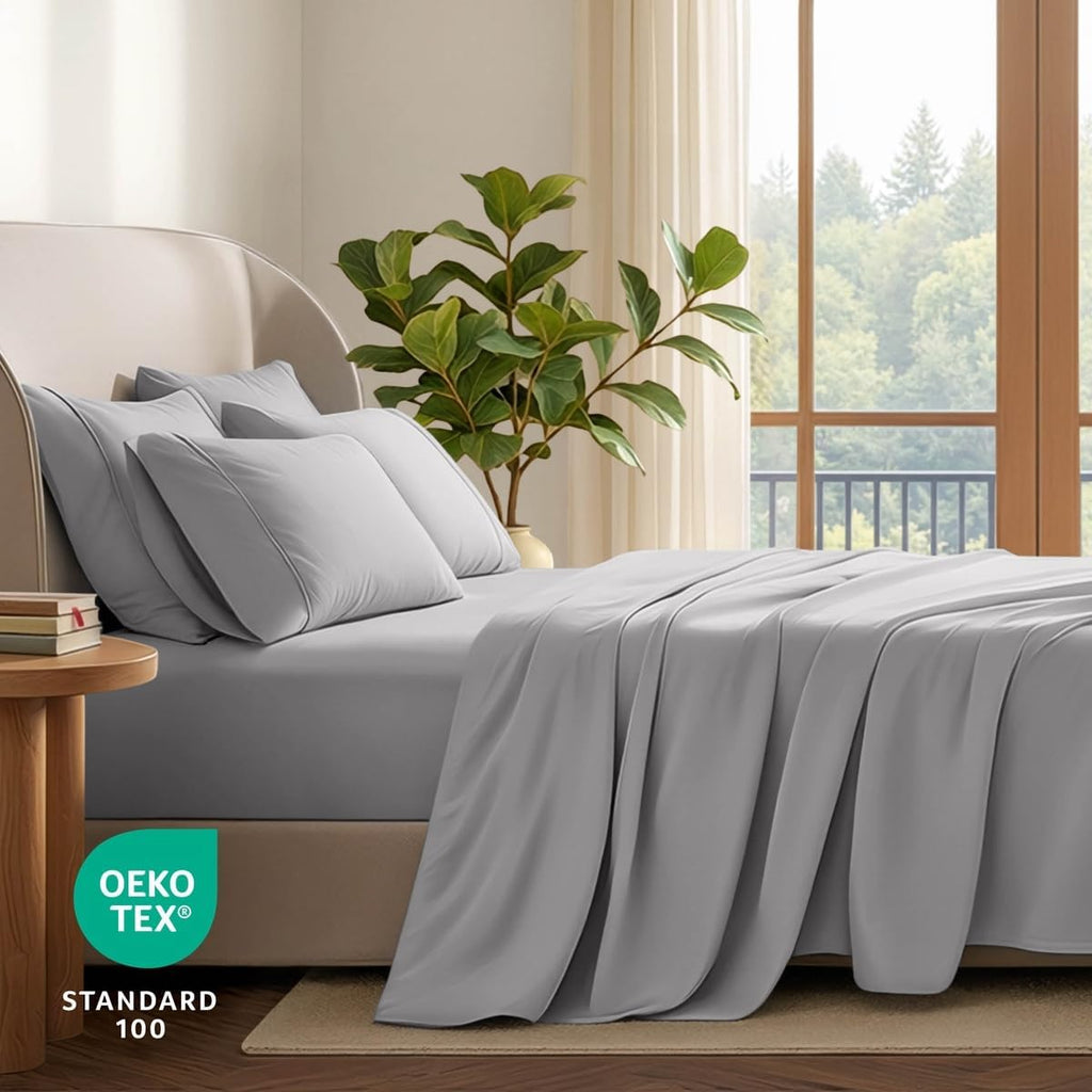 Bare Home Sheet Set 1800 Ultra-Soft with 2 Pillowcases (Twin XL, Light Grey)
