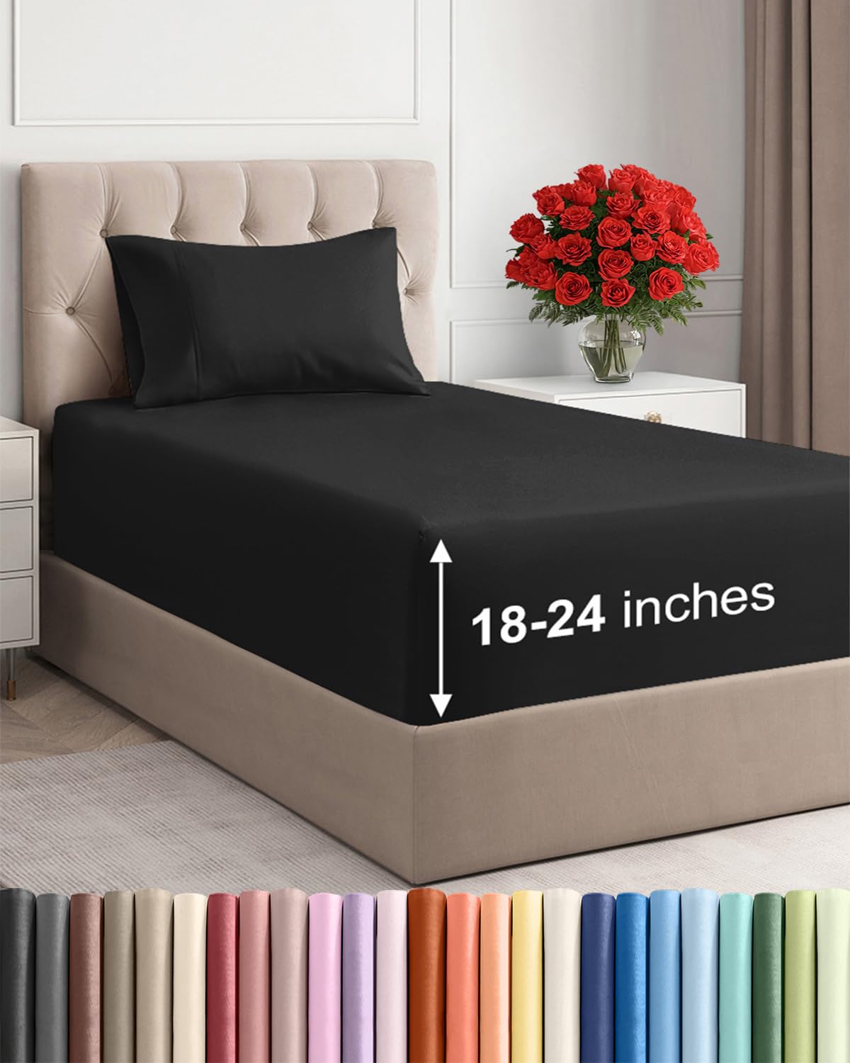 Extra Deep Queen Sheet Set - 4 Piece Breathable Cooling Sheets - Dark Grey