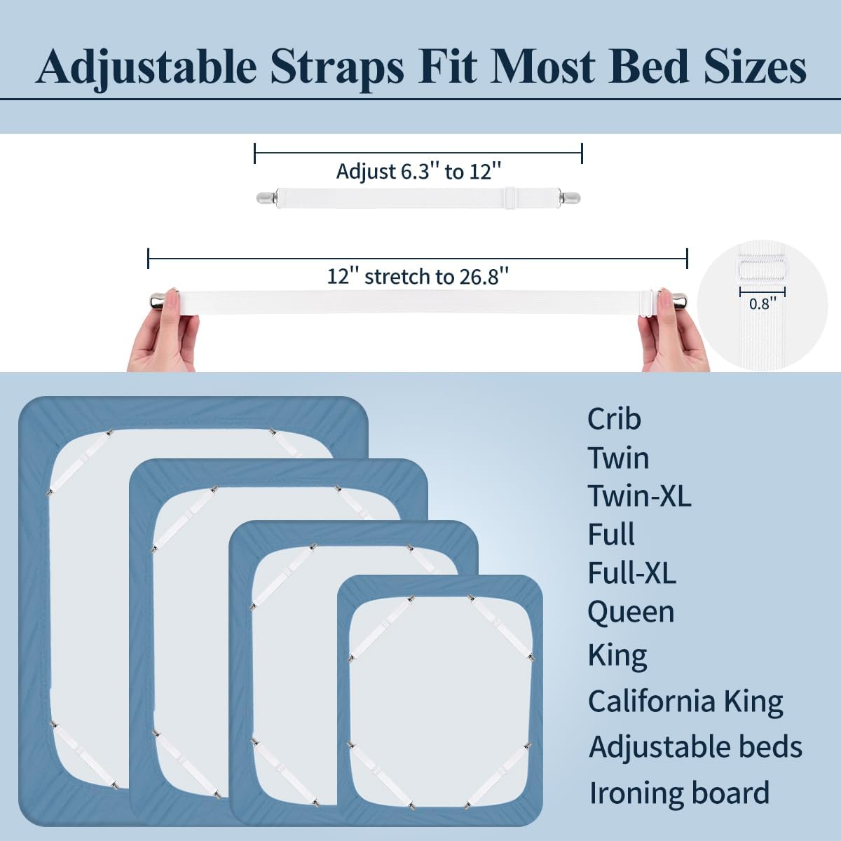 Sopito Sheet Straps, Adjustable Elastic Bed Sheet Holder, 4pcs White