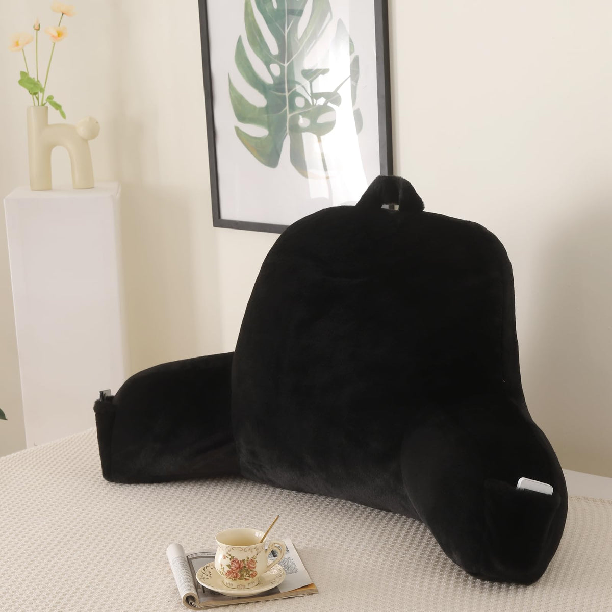 Reading Pillow for Sitting in Bed with Arm,White Corduroy, M
