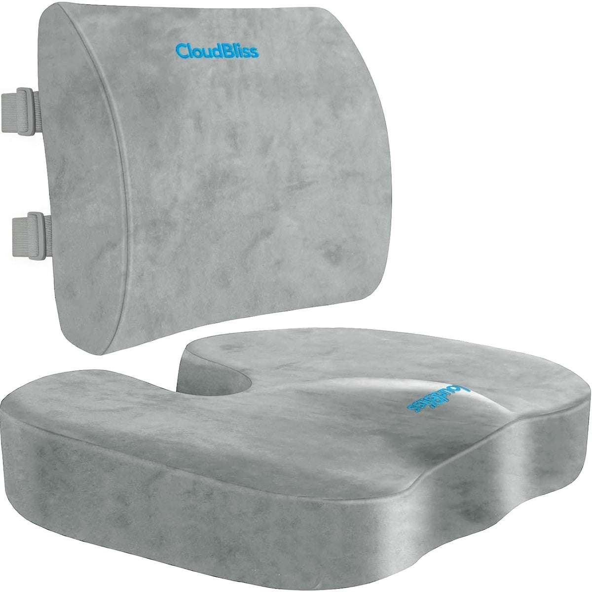 CloudBliss Ergonomic Seat Cushion & Lumbar Support Pillow Set, Black,Large