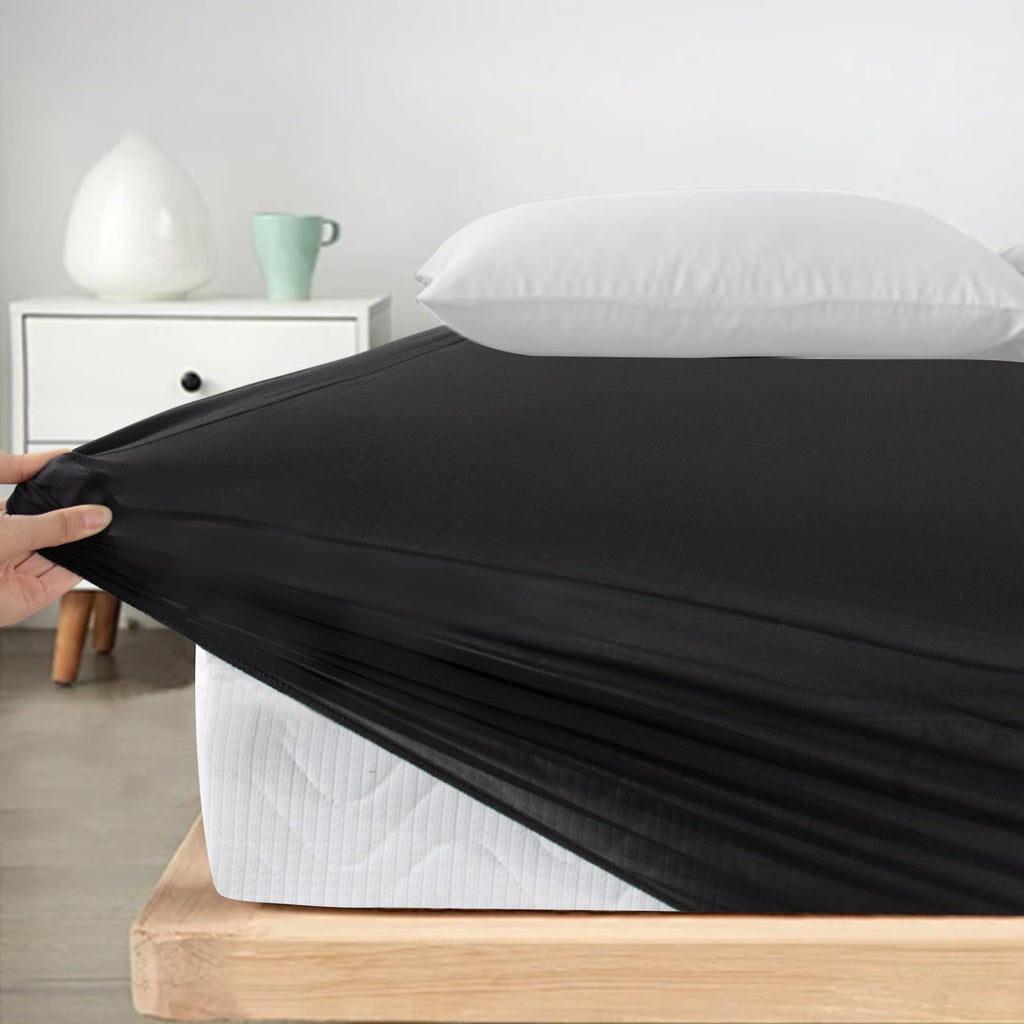 Twin Fitted Sheet Only, Soft & Cozy Twin Size Bed Sheets for Boy Kids Black