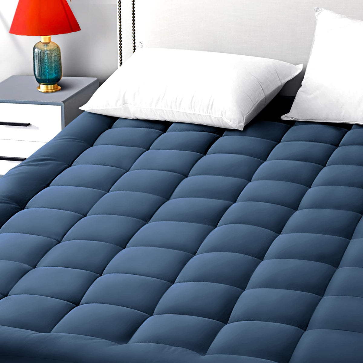 EASELAND Queen Size Mattress Pad Cotton Pillow Top Mattress Topper White