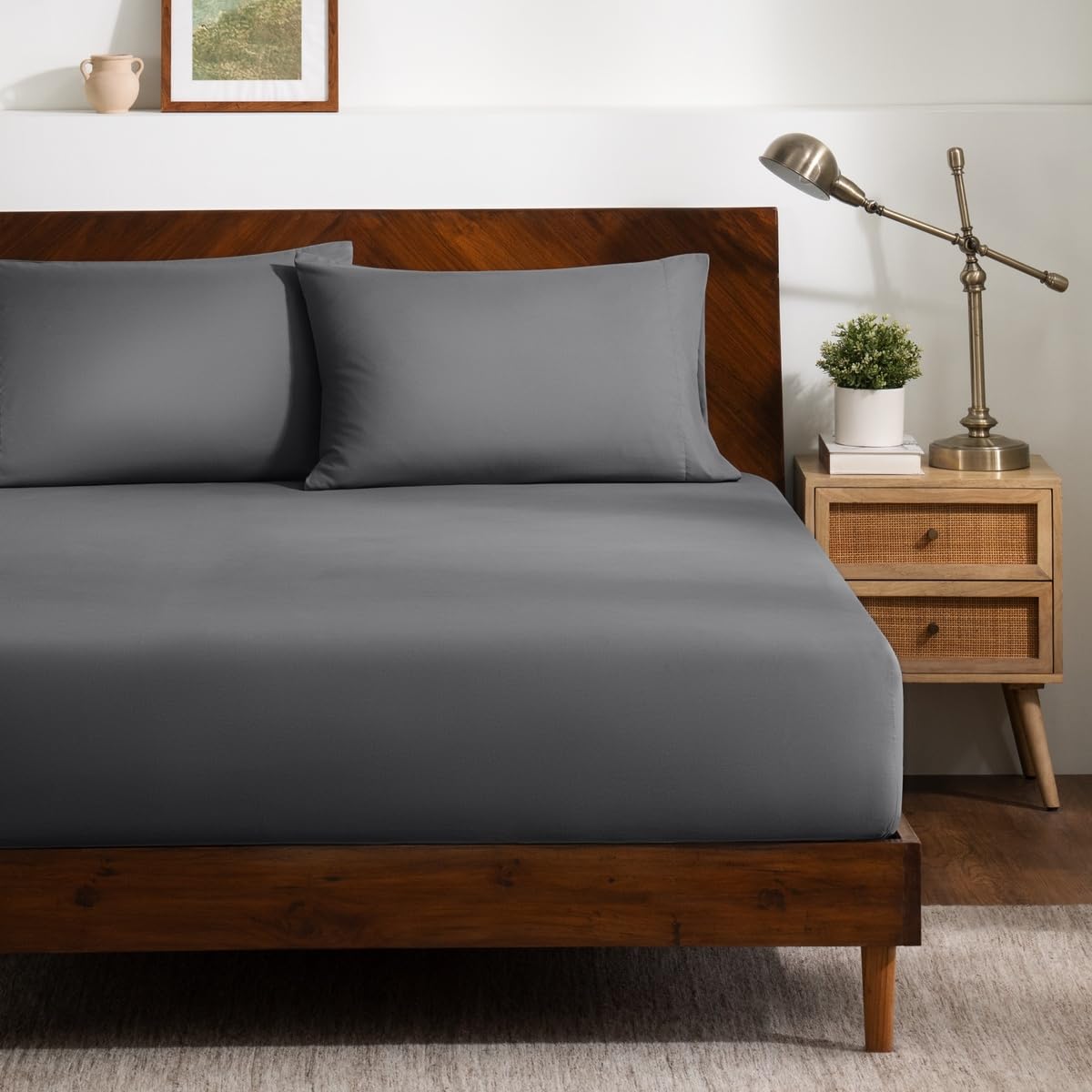Bare Home Fitted Sheet + Pillowcase Set - Luxury 1800 Ultra-Soft Microfiber - Double Brushed - Deep Pockets - Easy Fit - Fitted Sheet and Pillowcases (Queen, White)