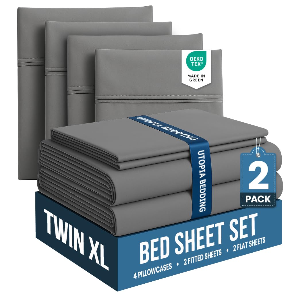 Twin Sheets Set, 3 Pieces 16" Deep Pocket Hotel Luxury Bed Sheets, Grey