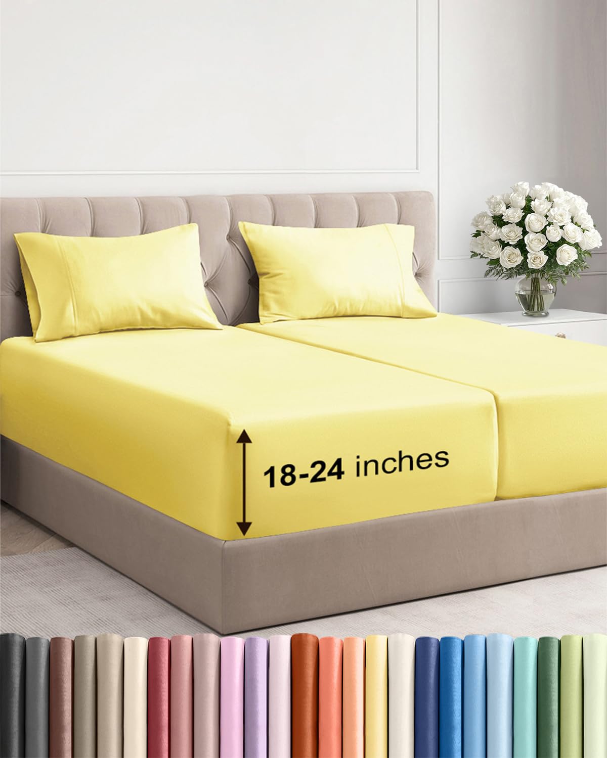 Extra Deep Queen Sheet Set - 4 Piece Breathable Cooling Sheets - Dark Grey