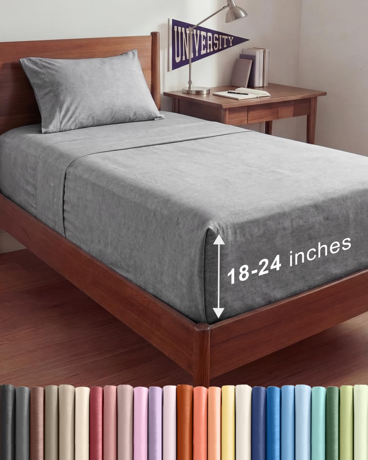 Extra Deep Queen Sheet Set - 4 Piece Breathable Cooling Sheets - Dark Grey