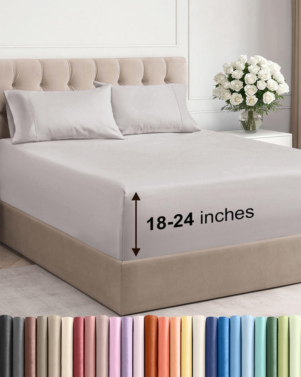 Extra Deep Queen Sheet Set - 4 Piece Breathable Cooling Sheets - Dark Grey