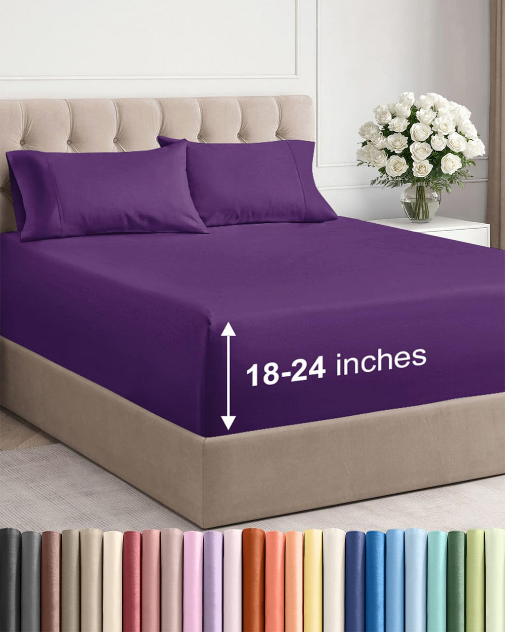 Extra Deep Queen Sheet Set - 4 Piece Breathable Cooling Sheets - Dark Grey