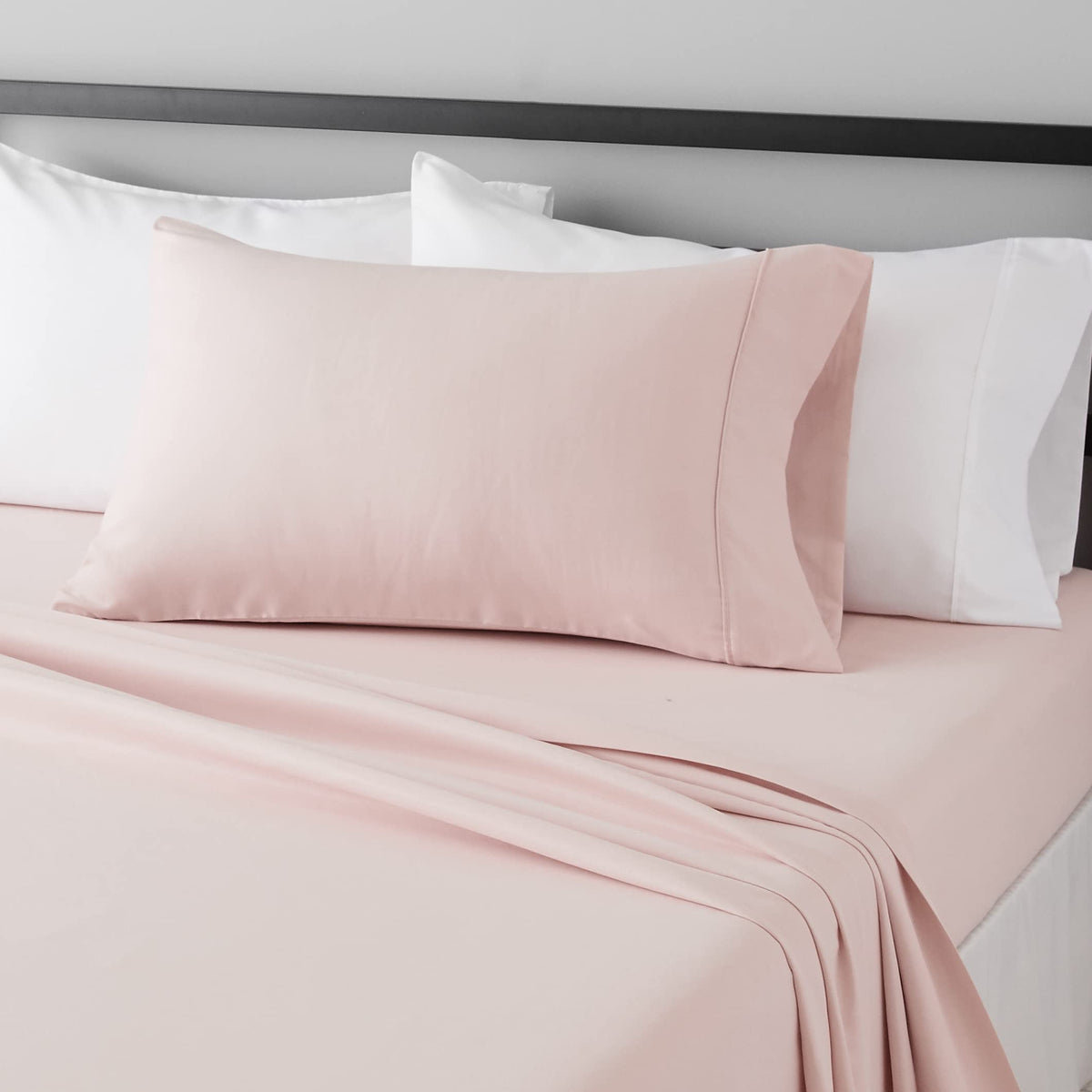 Amazon Basics Lightweight Super Soft Easy Care Wrinkle-Free Breathable Brushed Microfiber 3-Piece Bed Sheet Set with 14-Inch Deep Pockets, Twin, Dark Gray, Solid