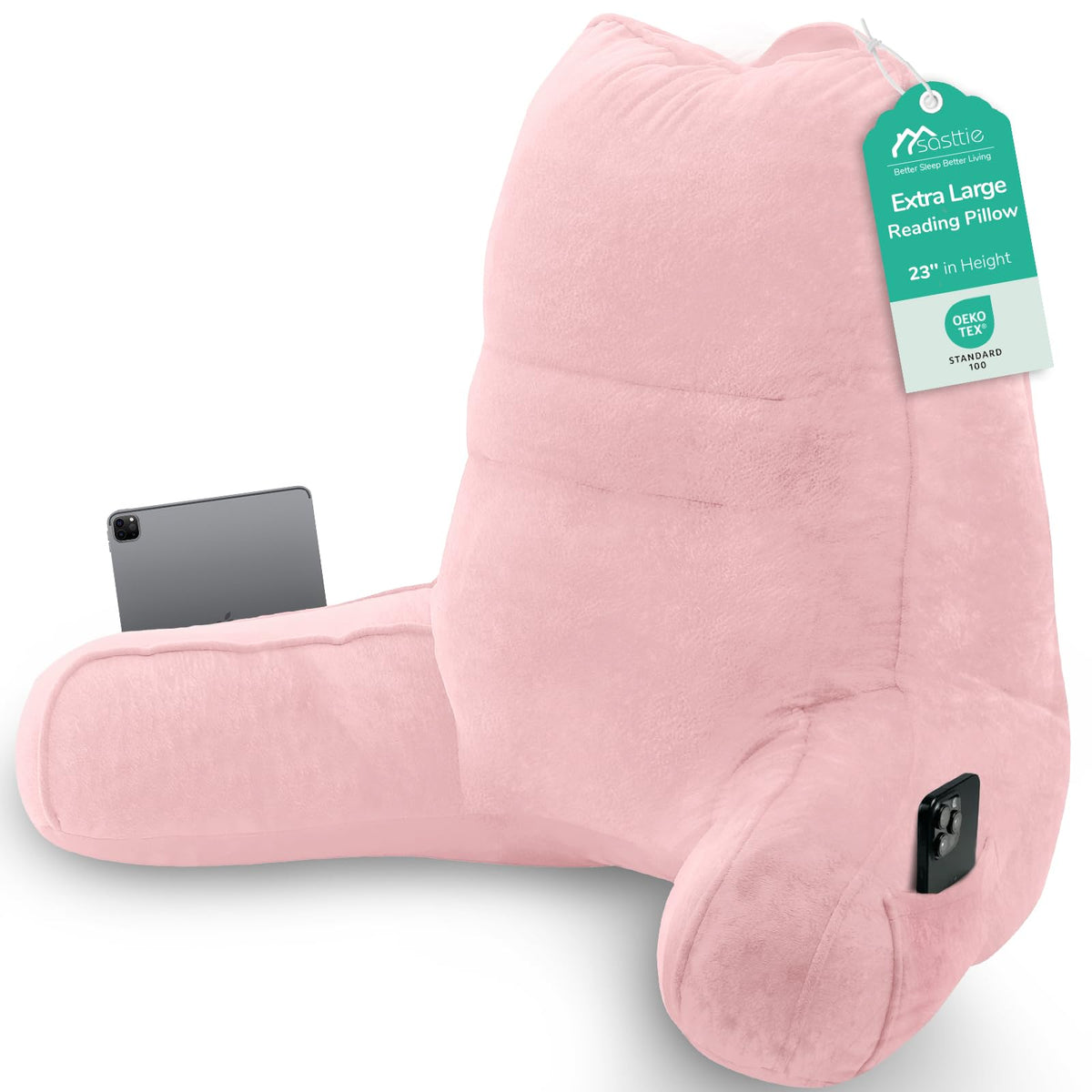 Sasttie Reading Pillow for Bed, Back Pillow for Sitting Up, Dark Grey