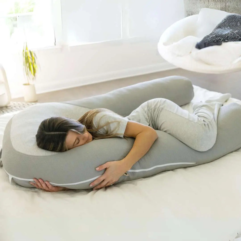 Hugl Giant U Shaped Cooling Body Pillow All Natural Bamboo Self Cooling Fabric Ergonomic Design for Back Neck Support Machine Washable Supportive Memory Foam Orthopedic Memory Foam with Free Cooling Blanket/Eyemask