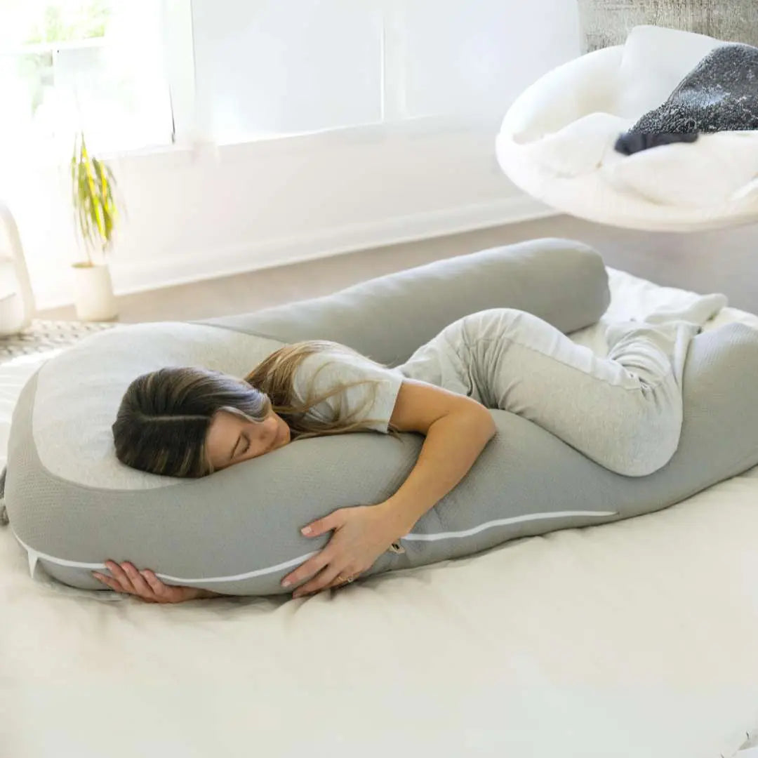 Hugl Giant U Shaped Cooling Body Pillow All Natural Bamboo Self Cooling Fabric Ergonomic Design for Back Neck Support Machine Washable Supportive Memory Foam Orthopedic Memory Foam with Free Cooling Blanket/Eyemask