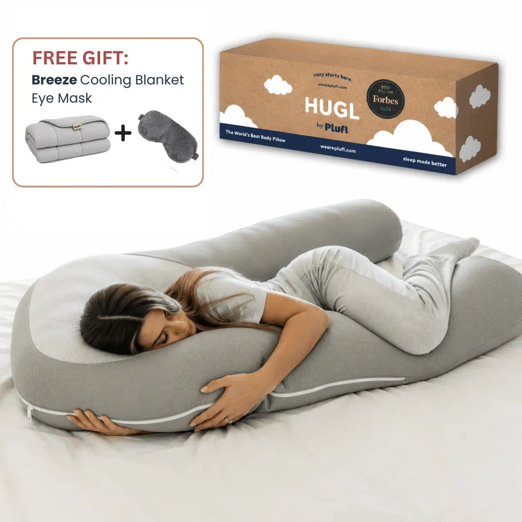 Hugl Giant U Shaped Cooling Body Pillow All Natural Bamboo Self Cooling Fabric Ergonomic Design for Back Neck Support Machine Washable Supportive Memory Foam Orthopedic Memory Foam with Free Cooling Blanket/Eyemask