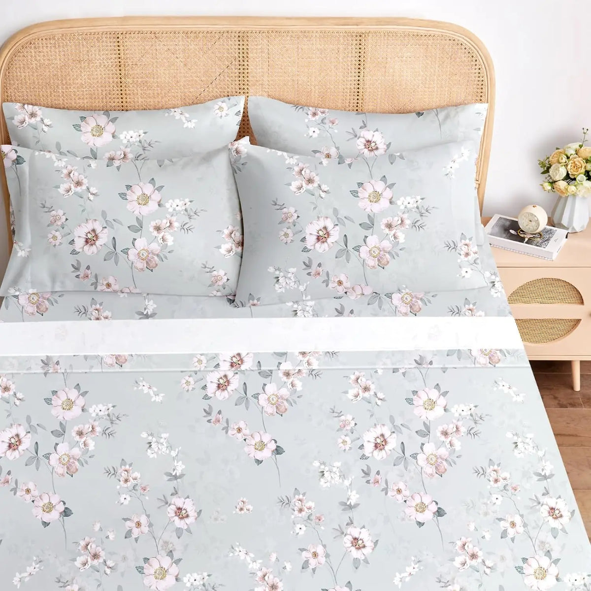 Queen Sheet Set 6 Pieces ,Cottage Core Botanical Patterned Sheets, Victorian Flower Microfiber Bedding Decor