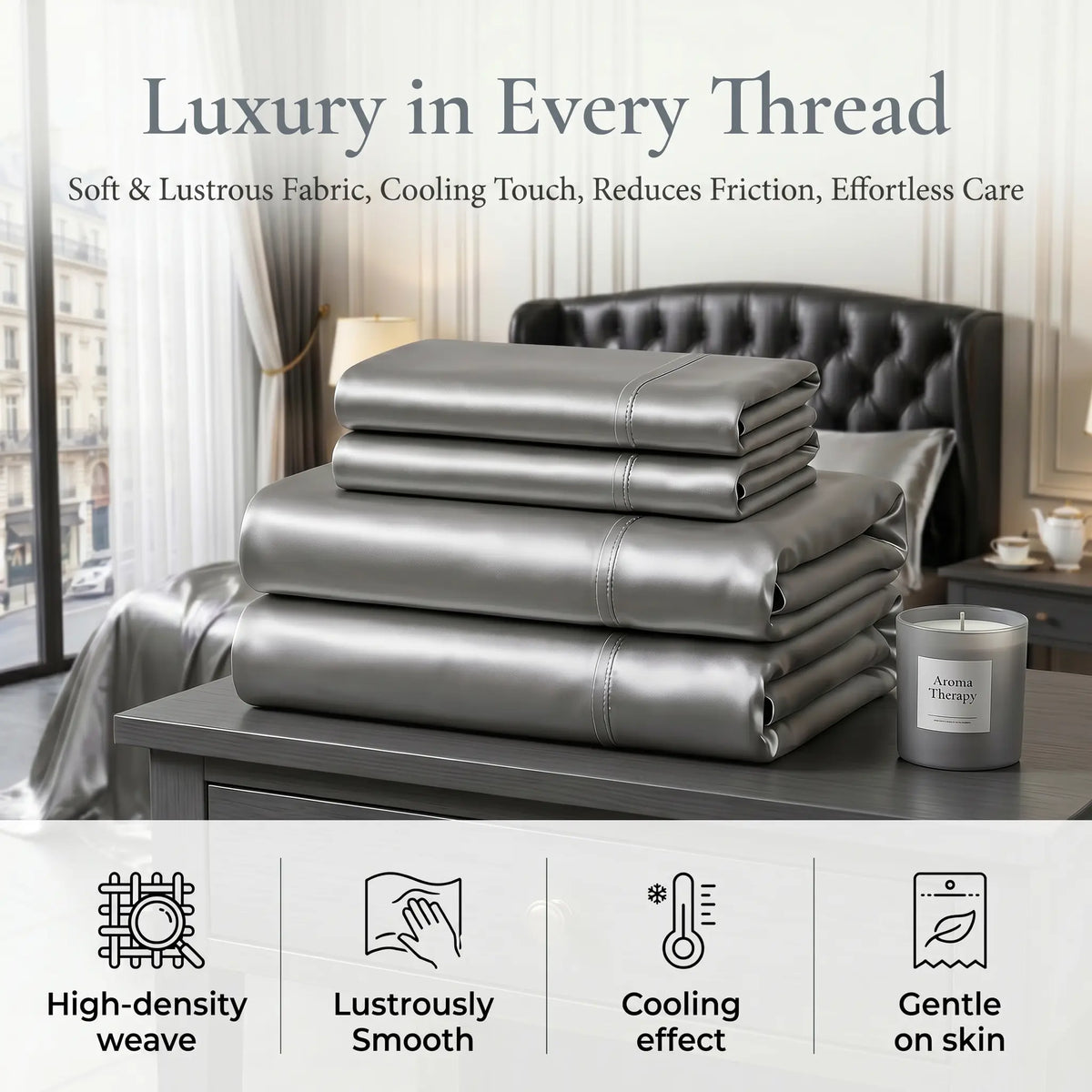 Solid Color Satin Sheets Set 3/4-Piece – Includes Flat Sheet, Fitted Sheet and Pillowcases, Ultra-Silky & Breathable with Natural Luster, Hotel Quality Bedding top sheet summerwins luxury cozy, Machine Wash, satin bed sheets, Skin-Friendly