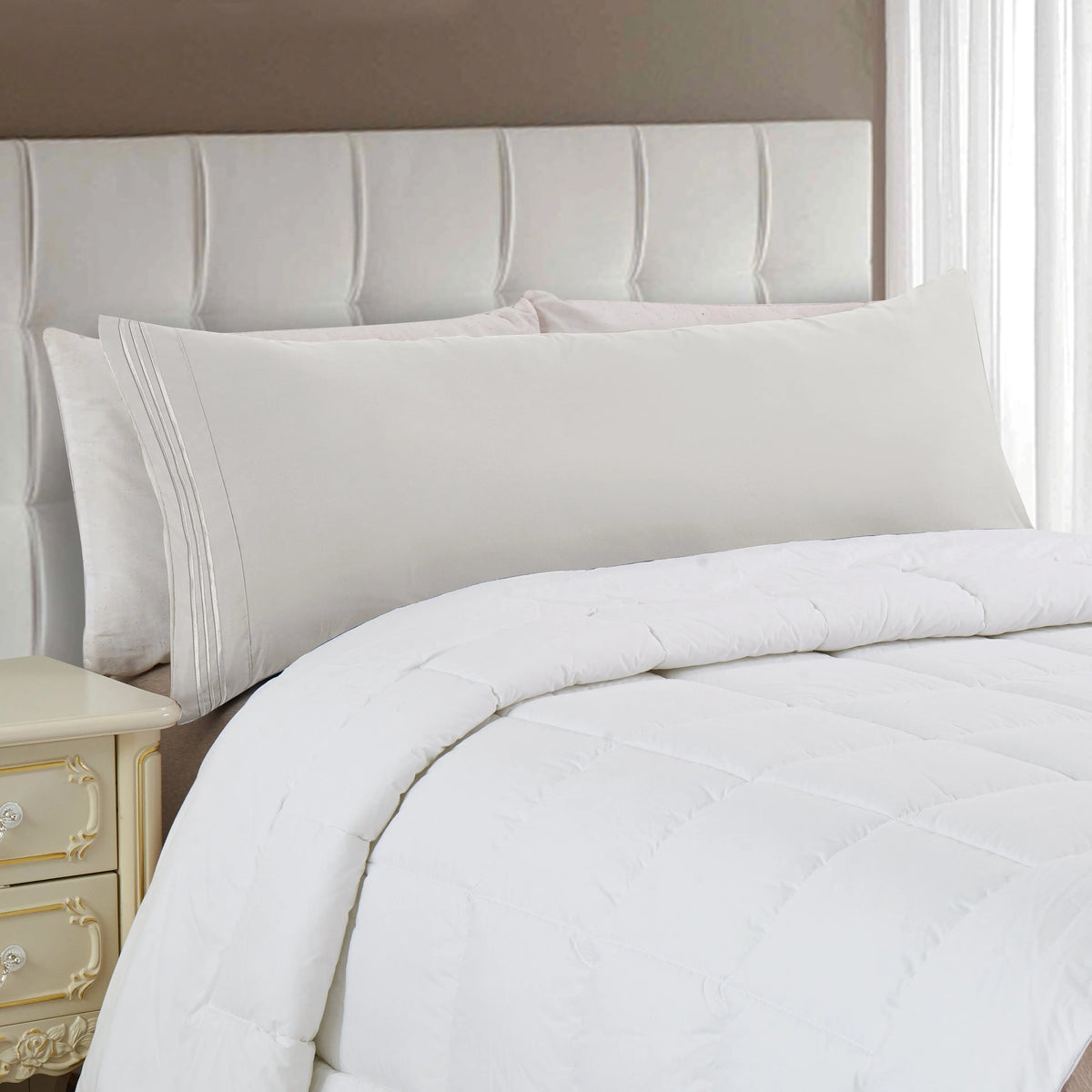 Mocassi 1-Piece Body Pillowcase with 3-Line Embroidery, 1800 Thread Count Hotel Premier Microfiber