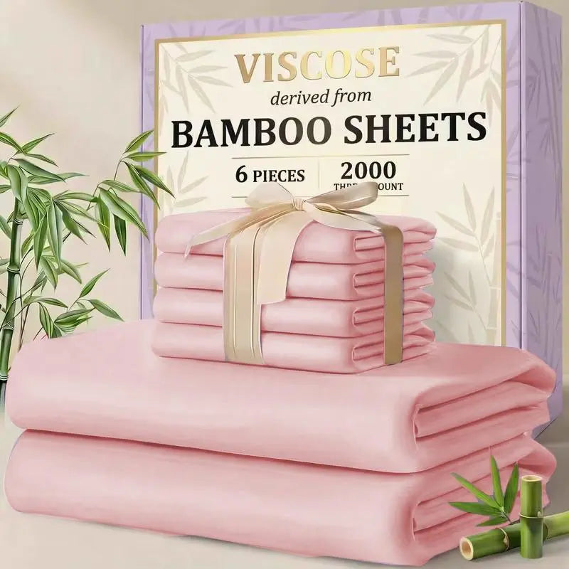 MUXHOMO 4/6pcs Bamboo Sheet Set - 1660TC Silky Soft High Weave Luxurious Bed Sheet, 16-in Deep Pocket Hugs Mattress, Breathable All-Season, Queen Size, Multiple Sizes for Adults