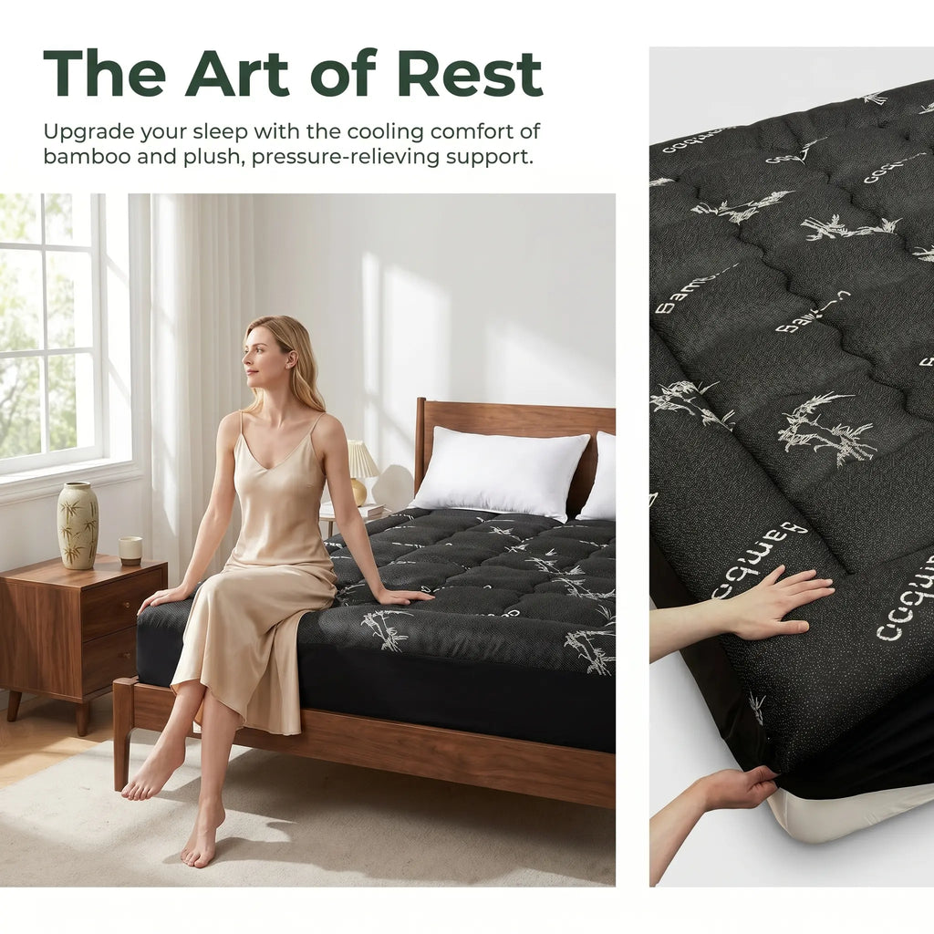 Bamboo Mattress Topper for Hot Sleepers – 360 ° Deep Pocket Fits 18" Bed, Premium Filling, Gently Enveloping Cloud Soft, Machine Washable summerwins summer cooling