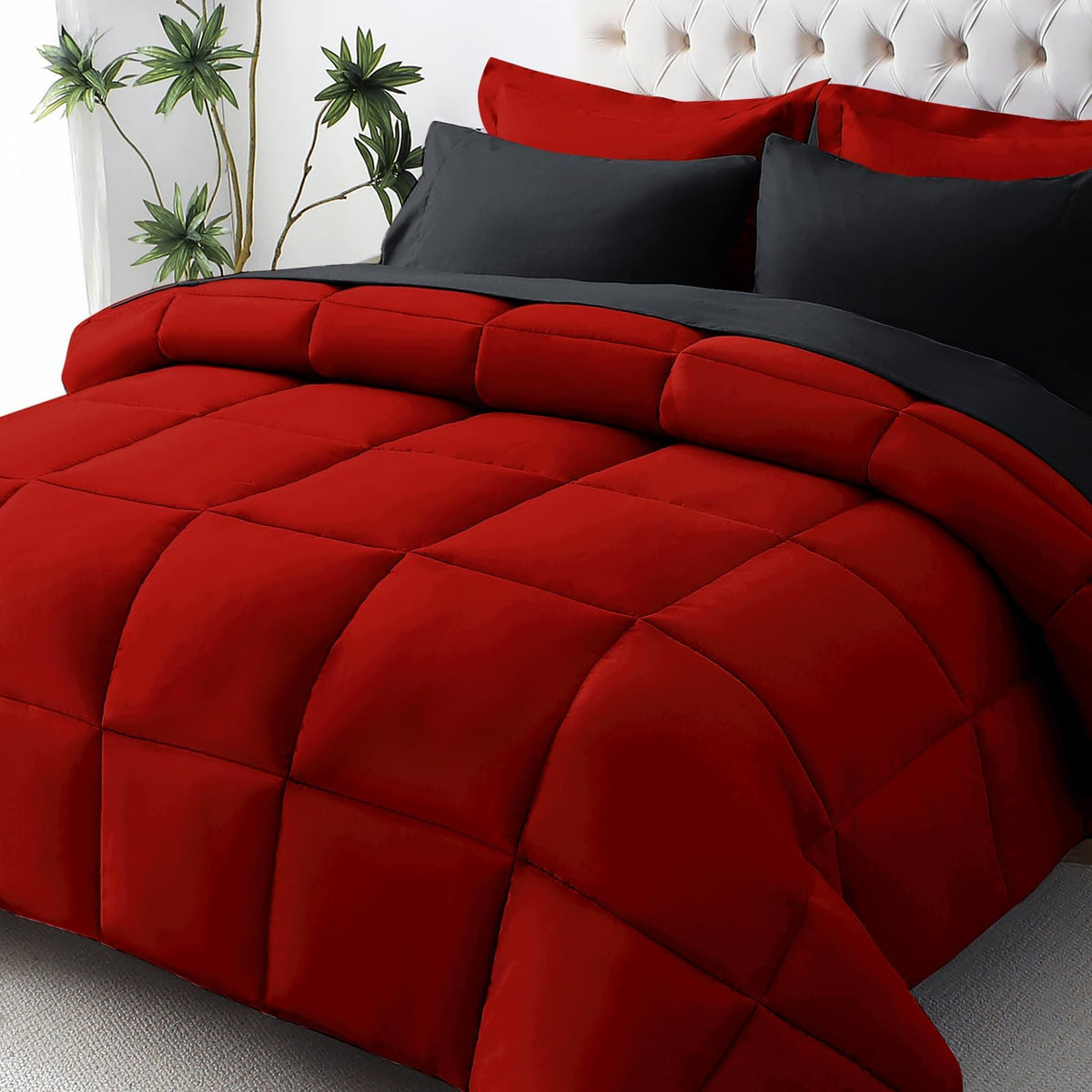JOLLYVOGUE Queen Comforter Set, Ultra-Soft Bed in a Bag Queen Size 7 Pieces, Oeko-TEX Certified Bedding Set with Down Alternative Comforter, Sheets, Pillowcases & Shams, Black