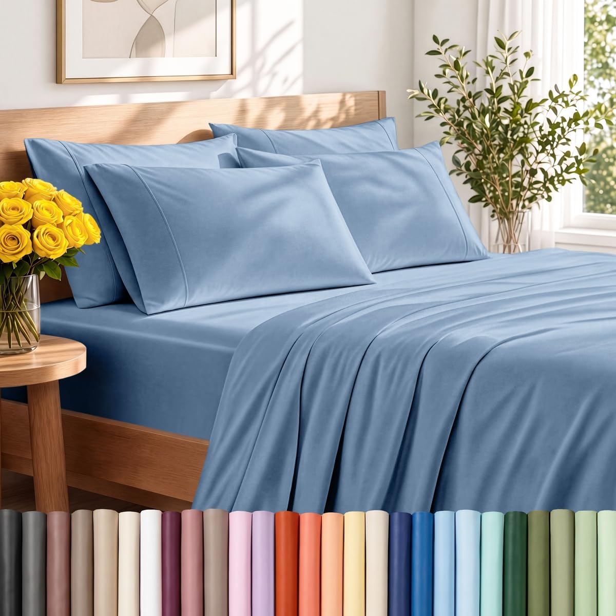 Bare Home Sheet Set 1800 Ultra-Soft with 2 Pillowcases (Twin XL, Light Grey)