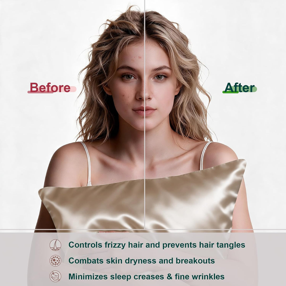 LYSHIN Silk Pillow Cases 2 Pack Standard Size with Zipper, Champagne