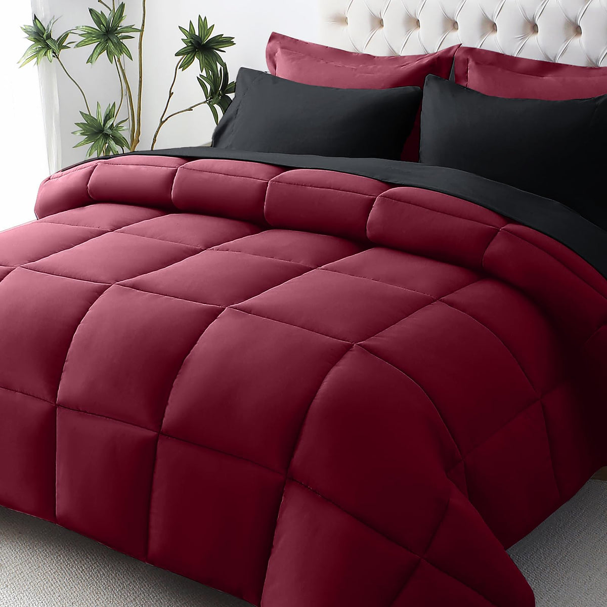 JOLLYVOGUE Queen Comforter Set, Ultra-Soft Bed in a Bag Queen Size 7 Pieces, Oeko-TEX Certified Bedding Set with Down Alternative Comforter, Sheets, Pillowcases & Shams, Black