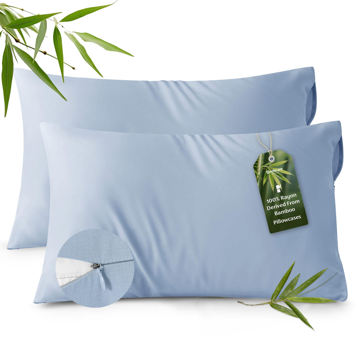 Bedsure Zipper Pillow Cases Queen Size from Rayon Derived from Bamboo