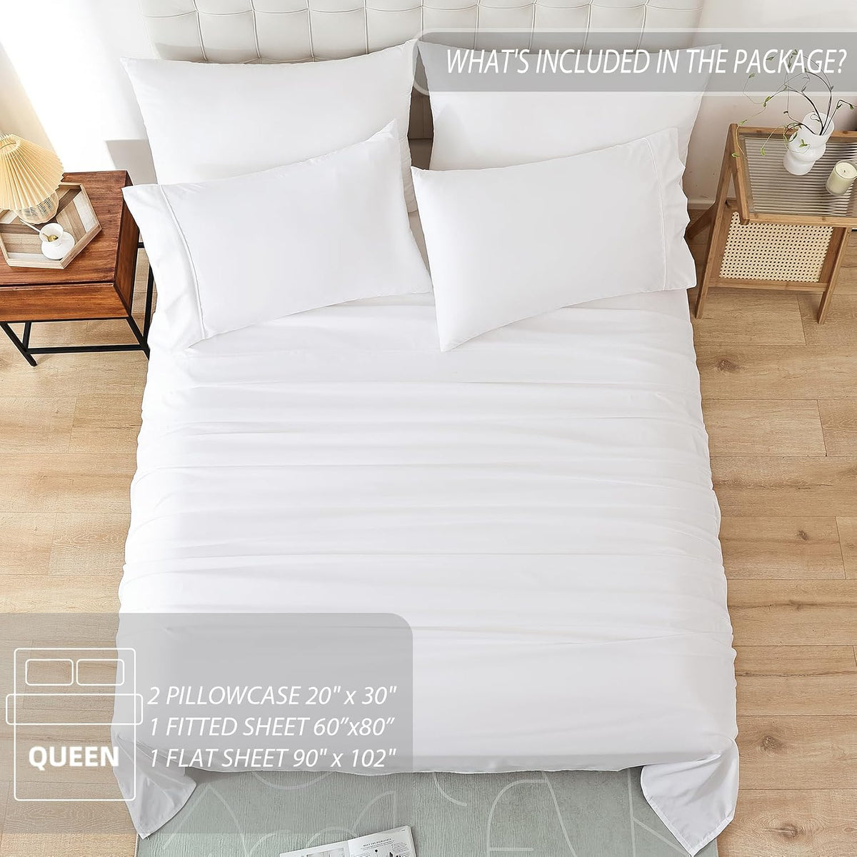 Queen Size Sheet Set, 4 Piece Soft Bed Sheets, Deep Pockets