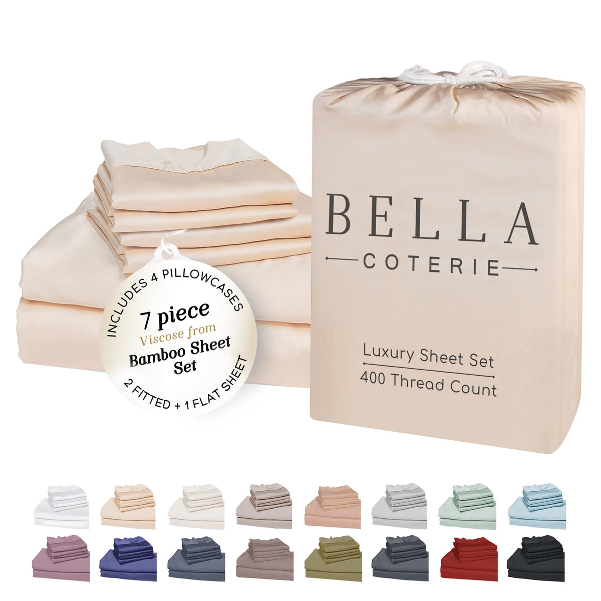 Bella Coterie Luxury Bamboo Viscose Queen Size Sheet Set