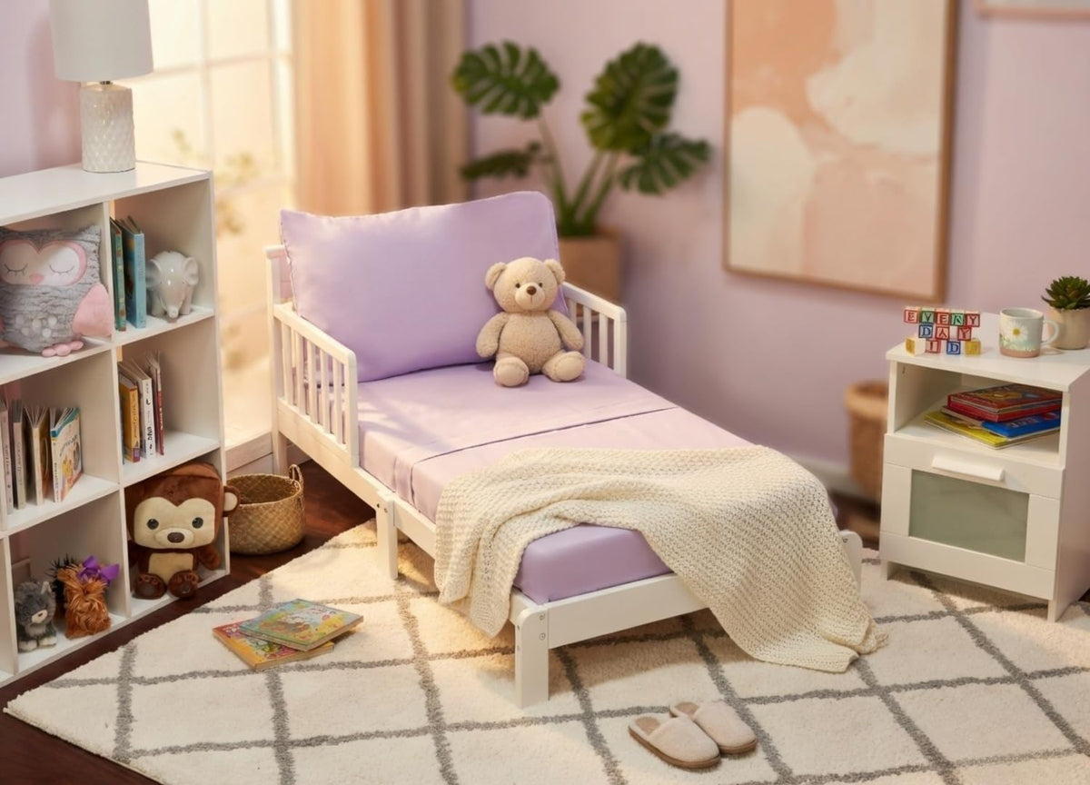 Everyday Kids Toddler Fitted Sheet and Pillowcase Set -Princess Storyland- Soft Breathable Microfiber Toddler Sheet Set