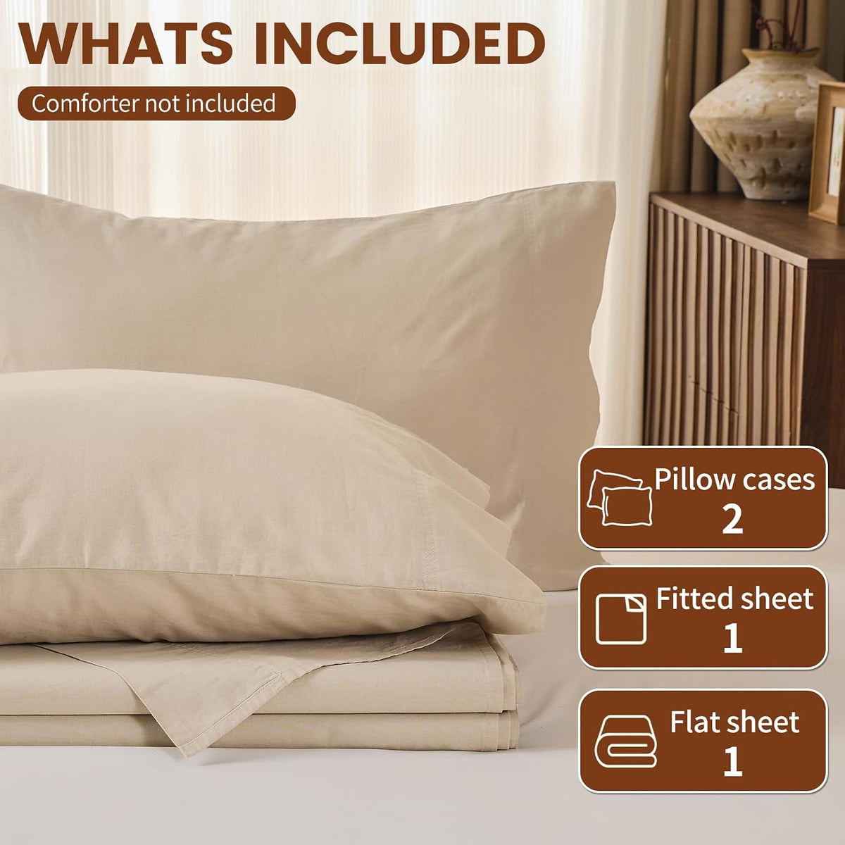 100% Linen Sheets Queen Size,Breathable & Durable 4-Piece Bed Flax Sheet Set,Soft All-Season Bedding for Hot Sleepers 16" Deep Pocket Oeko-TEX Certified,（Queen, Linen）