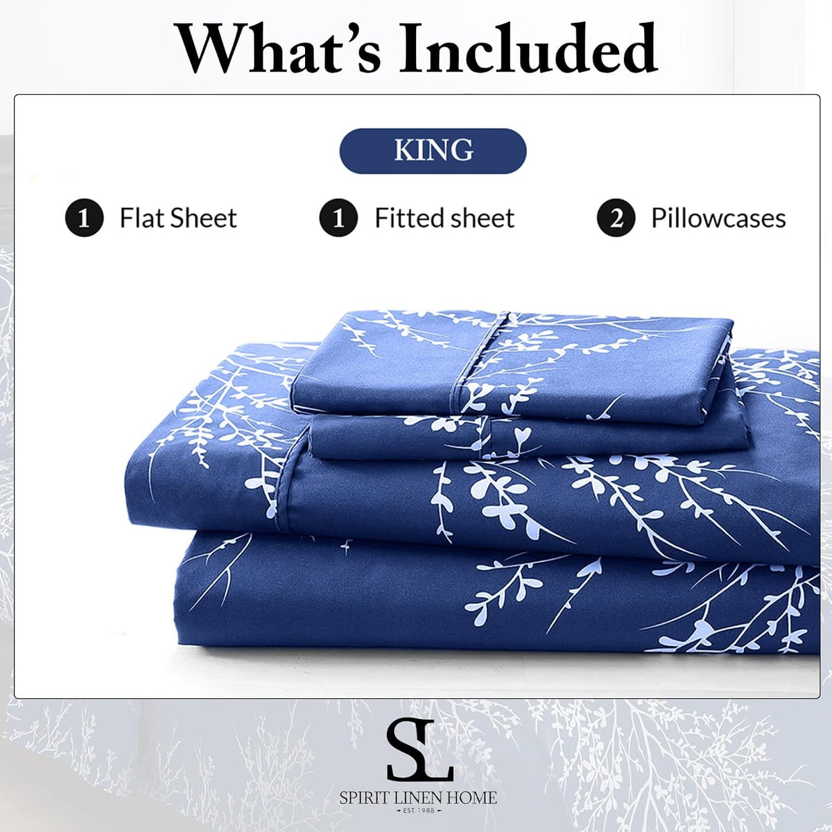 Home 4-Piece Elegant Soft Bed Sheet Set - King, Hunter/White