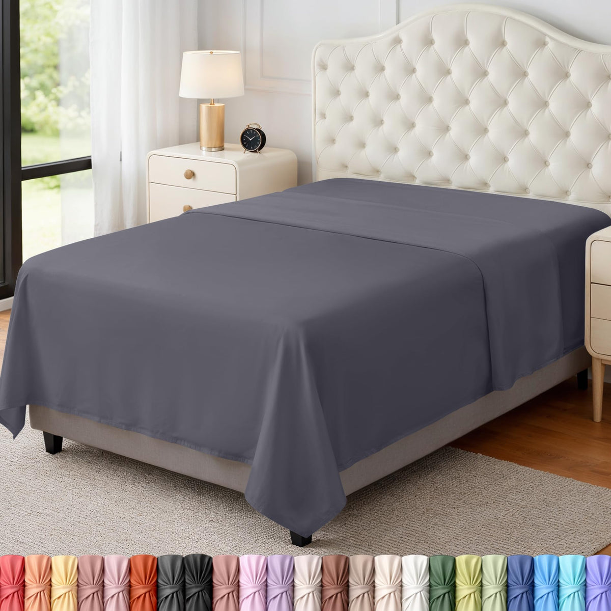 Twin Size Flat Sheet Only, Ultra Soft & Breathable Hotel Sheets, White
