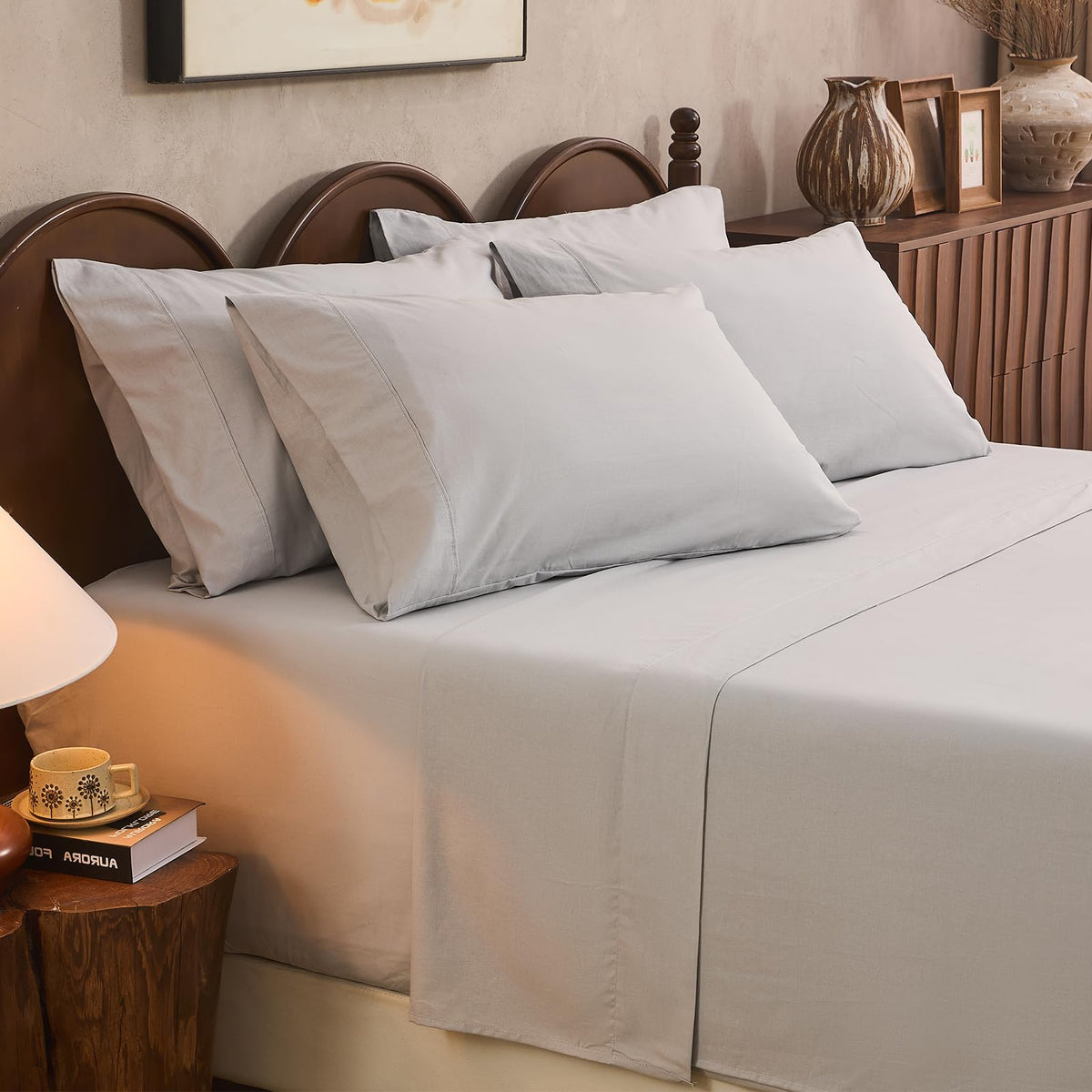 100% Linen Sheets Queen Size,Breathable & Durable 4-Piece Bed Flax Sheet Set,Soft All-Season Bedding for Hot Sleepers 16" Deep Pocket Oeko-TEX Certified,（Queen, Linen）